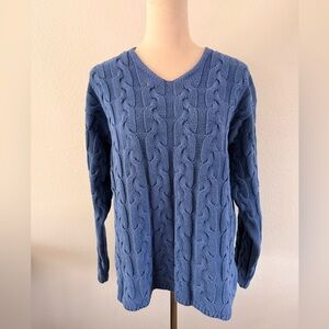 Eddie Bauer V-Neck Blue Cable Knit Cotton Sweater